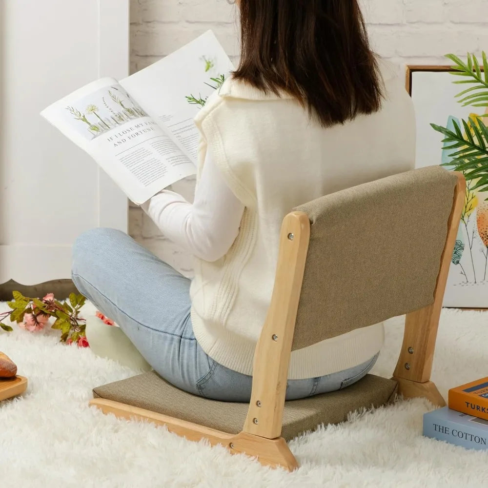 Japanese-Style Foldable Floor Chair with Cushion and Back Support for Meditation and Bay Window Relaxation