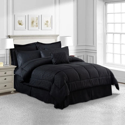 10 Piece Queen Size Bed in a Bag Comforter Set, Soft Microfiber, Elegant Plaid Pattern Decorative Pillows