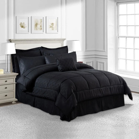 10 Piece Queen Size Bed in a Bag Comforter Set, Soft Microfiber, Elegant Plaid Pattern Decorative Pillows