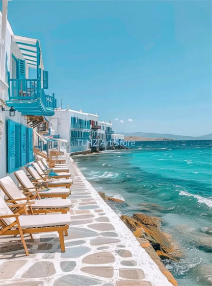 Modern Greece Summer Coast Santorini Travel Landscape Posters And Prints, Canvas Printing, Wall Art