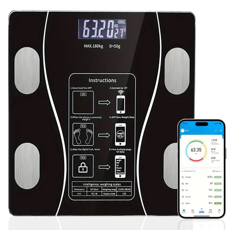 Smart Body Fat Scale, Wireless, LED Digital, Bathroom Weight Scale, Body Composition Analyzer