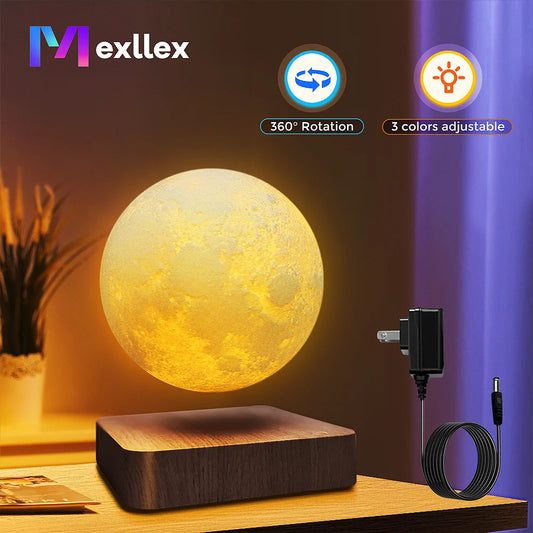 Magnetic Floating Rotating Moon Lamp, Wooden Base, 3 Color Temperature LED Night Lights