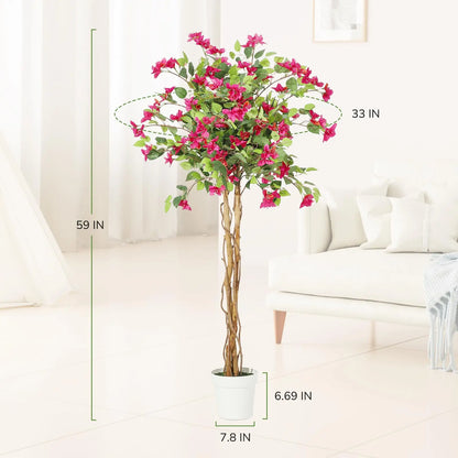 Artificial Bougainvillea Flower Tree, Indoor, White Pot, Home Decoration