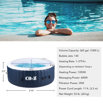 Inflatable Round Spa Hot Tub, 6 Adults, 130 Massage Jets, PVC Heated, Portable Jacuzzi, Easy Setup, Cover and Filter Cartridges