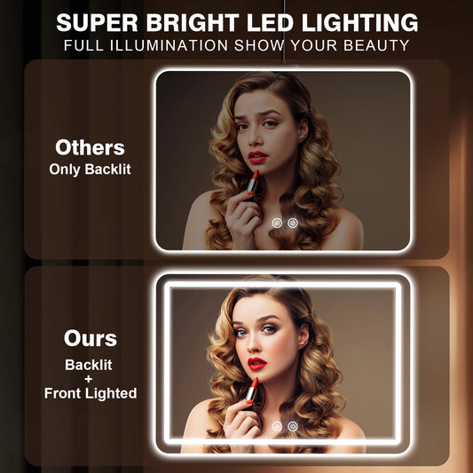 32x40 inch LED Bathroom/Vanity Mirror with Backlit Lights Fogless Wall Mounted with Demister Dimmable