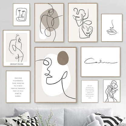 Abstract Posters, Minimalist Wall Art Canvas Painting ,Line Body Face Art Prints, Nordic Wall Pictures