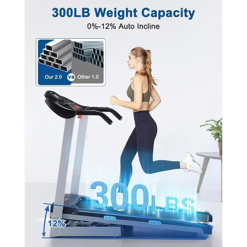 Electric Treadmill, Foldable, Auto Incline, 300 lb. Capacity