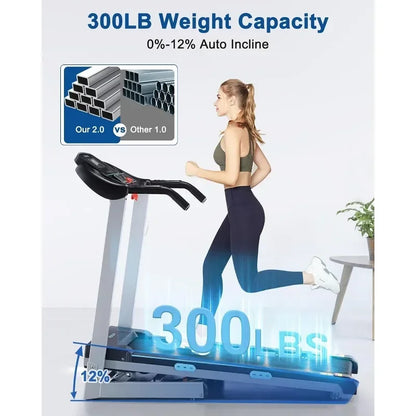 Electric Treadmill, Foldable, Auto Incline, 300 lb. Capacity