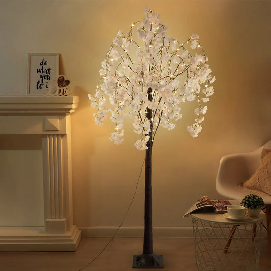 Artificial Cherry Blossom Tree, 6ft Tall, 450 LED Lights, Warm