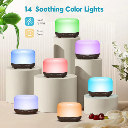 500ML Aromatherapy Oil Diffuser, 6 Bottle 10ML Essential Oil Set (Lavender/Rose/Jasmine/Lemon/Hilton/Ocean)