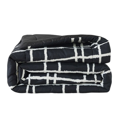 7-Piece Full Reversible Comforter Set, Sheets, Pillowcases, Shams, Storage Bag, Soft Polyester Bedding, Black White Checker