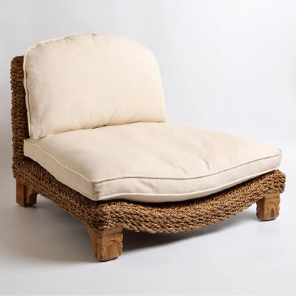 Serenity Meditation Floor Chair with Seagrass Woven Seat and Solid Mangowood Frame