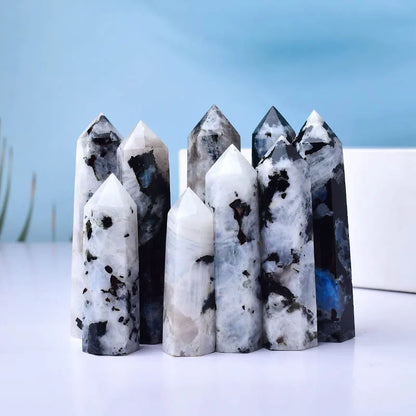 Natural Crystal Moonstone, Polished Crystal Point, Healing Stone, Hexagonal Prisms