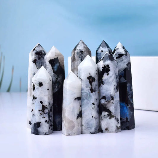 Natural Crystal Moonstone, Polished Crystal Point, Healing Stone, Hexagonal Prisms