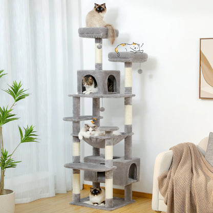 Large Cat Tree/Tower, Indoor, Sisal-Covered Scratching Posts,  Spacious Hammock, Padded Perches