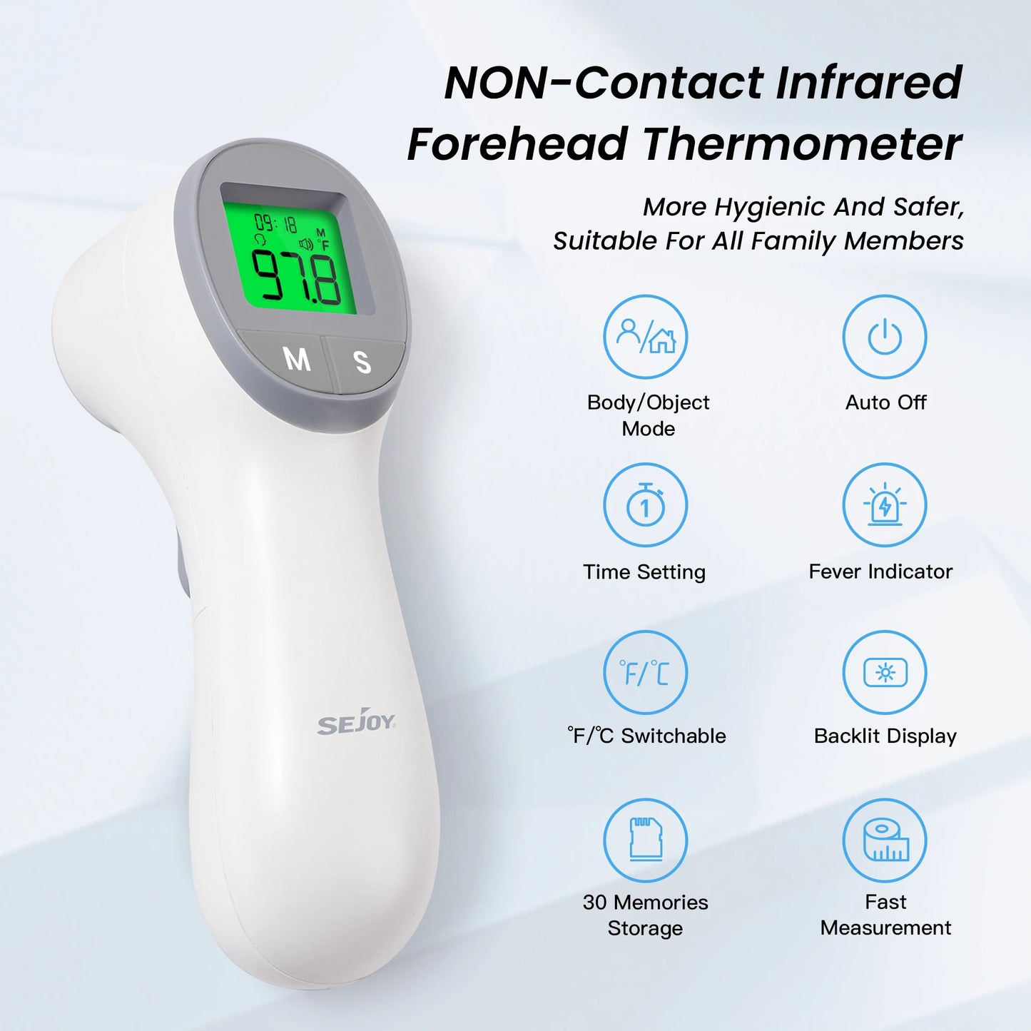 Infrared Digital Thermometer Forehead/Ear/Body Fever, Multi-function, Non-contact