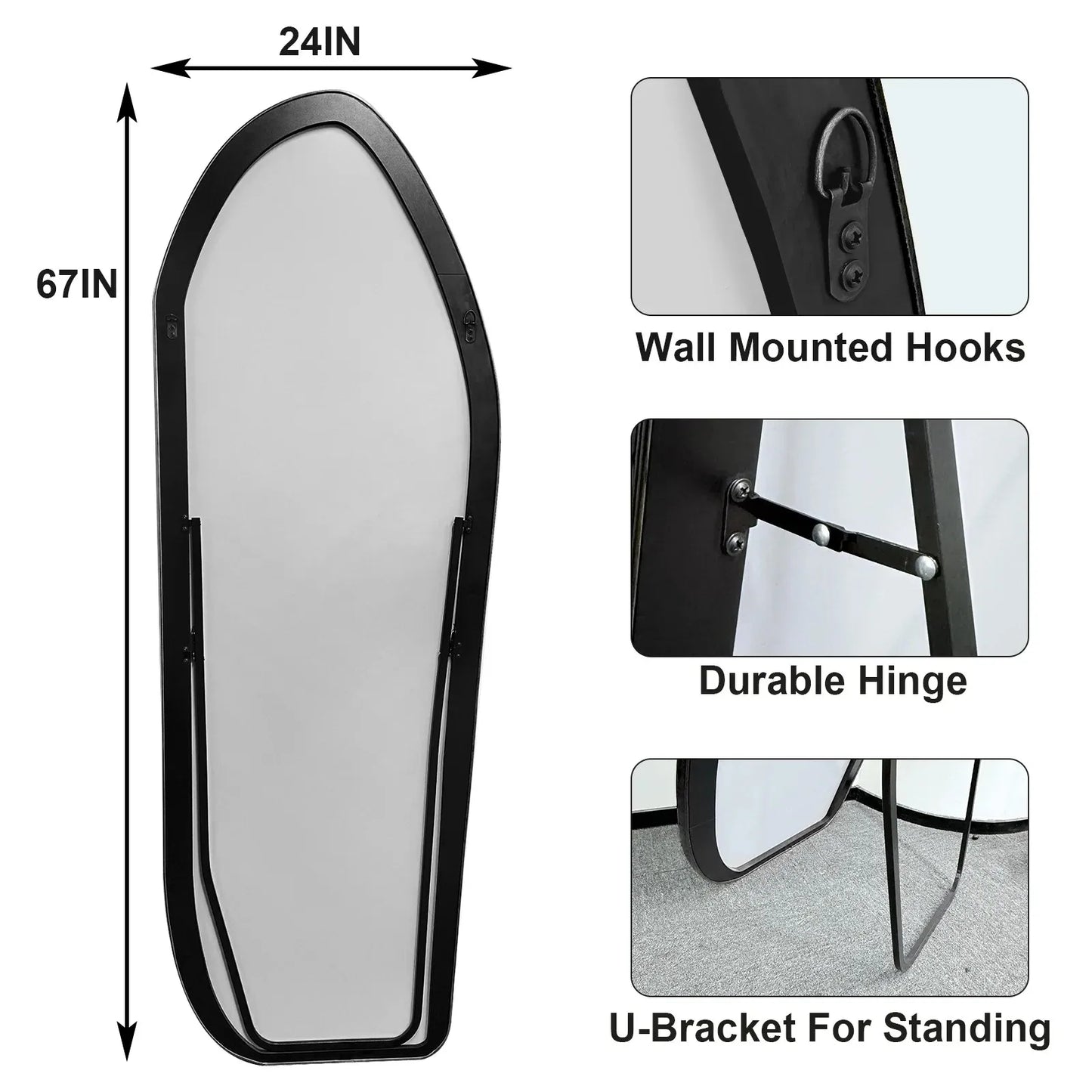 67"x24" Irregular Floor Mirror Full-length Mirror with Aluminum Frame