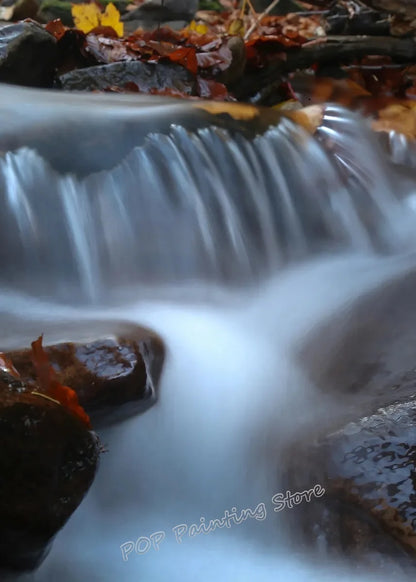 Waterfall Landscape Canvas Print, Forest Rock Nature Serenity Wall Art, Sunlight Peaceful Tranquil Scenery