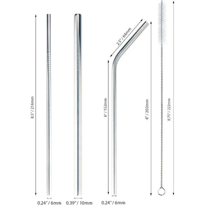 Reusable, Stainless Steel, Drinking Straws, Cleaning Brushes