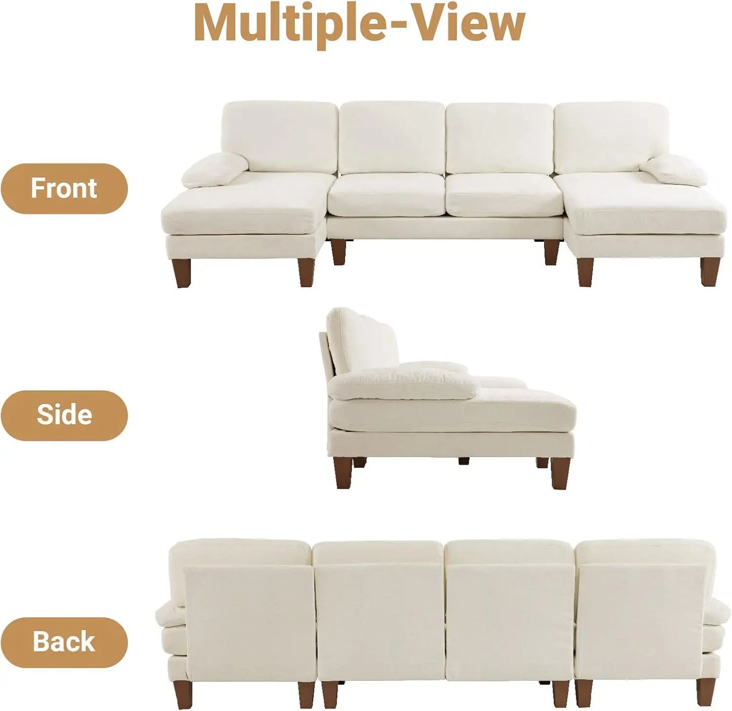 110" Sectional Couches for Living Room U Shaped with Double Chaise 4-Seat Sofa Chenille Fabric