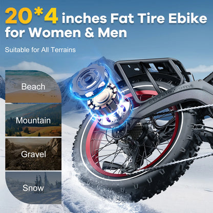 1000W (Peak 2000W) Folding Electric Bike for Adults, 35MPH, 48V 25Ah Removable Battery, 20" x 4.0 Fat Tire