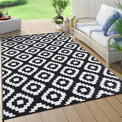 Outdoor, Plastic Straw Rug, Modern Geometric, Waterproof, Reversible Floor Mat