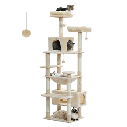 Large Cat Tree/Tower, Indoor, Sisal-Covered Scratching Posts,  Spacious Hammock, Padded Perches