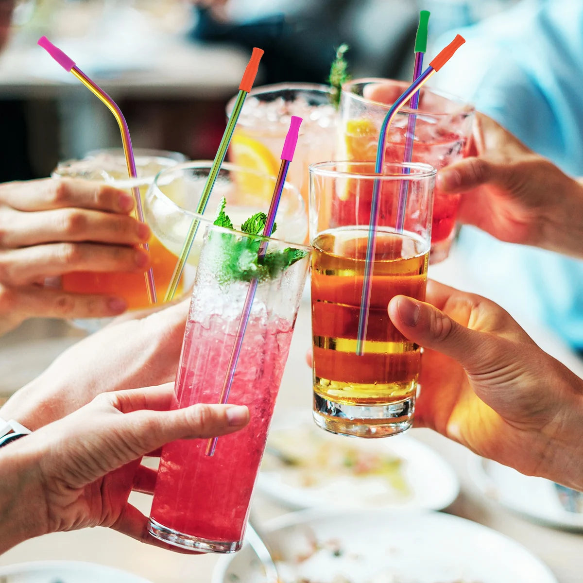 Stainless Steel, Colored Straws, Silicone Tips, Reusable