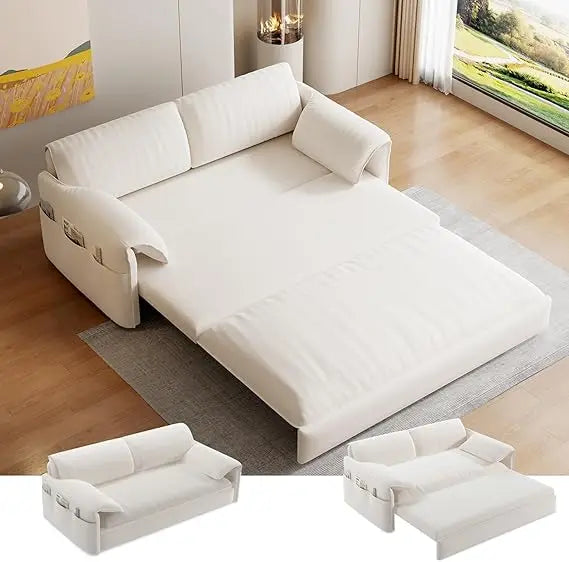 63.8" Futon Sofa Bed Queen Size, Pull Out Bed, 3-in-1 Convertible Sleeper Sofa with Side Pocket