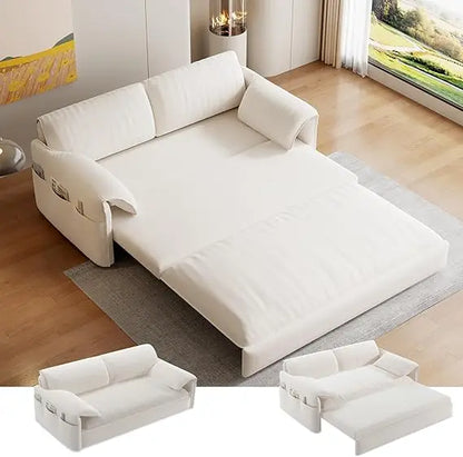 63.8" Futon Sofa Bed Queen Size, Pull Out Bed, 3-in-1 Convertible Sleeper Sofa with Side Pocket