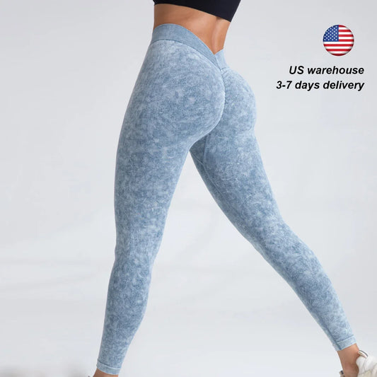 V-Back, Seamless Yoga Leggings,  Women Fitness, Workout