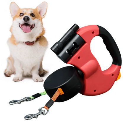 Double Headed Dog Leash Traction Rope, 360 Degree Swivel, Retractable for Small/Medium Dogs