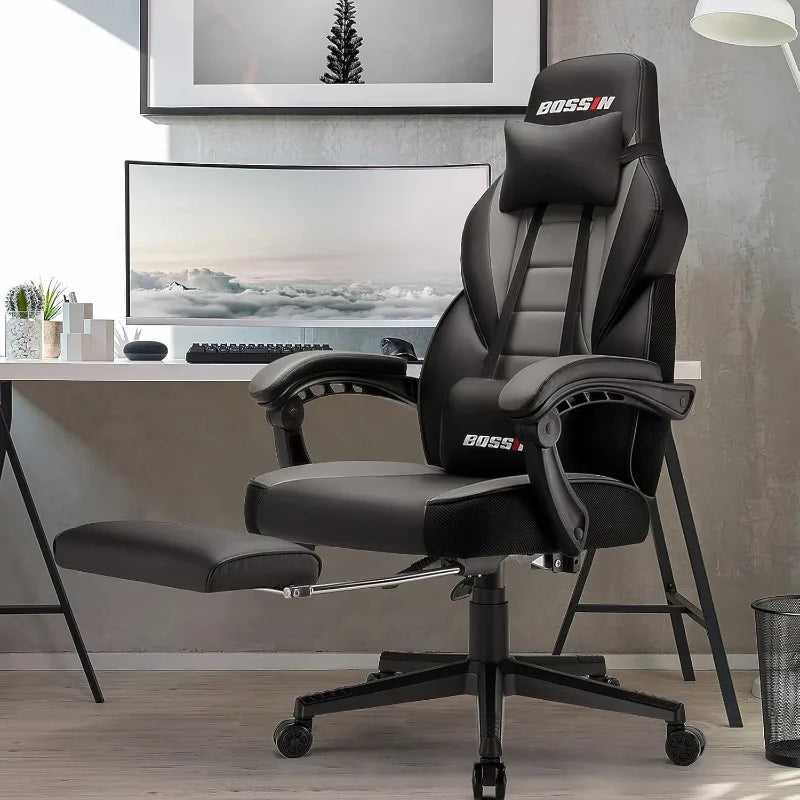 Gaming Chair with Massage, Ergonomic Heavy Duty Design with Footrest and Lumbar Support