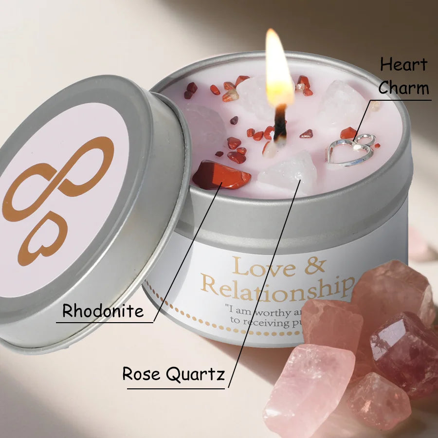Scented Candle, Love & Relationship Crystal Ritual Candle, Soy Wax, Suitable Daily Use