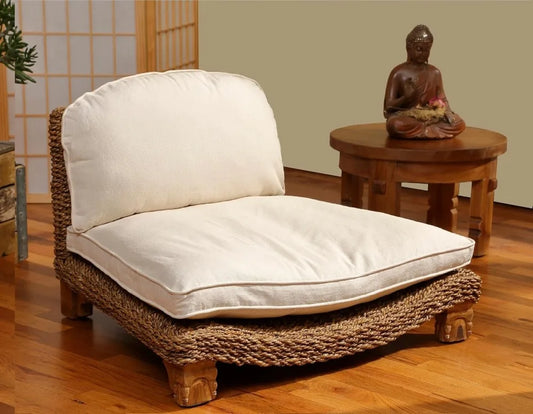 Serenity Meditation Floor Chair with Seagrass Woven Seat and Solid Mangowood Frame