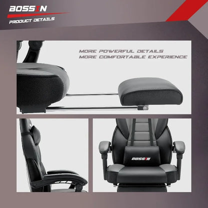 Gaming Chair with Massage, Ergonomic Heavy Duty Design with Footrest and Lumbar Support