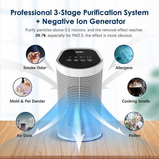 Air Purifier, HEPA Filter, Indoor, 99.9% Removal With Ionizer, Quiet 3 Speeds
