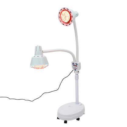 Double head Electric Infrared Therapy Lamp, 360°, Adjustable, Temperature Heat Lamp, 6 Universal Wheels