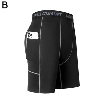 Men's Compression Short Pants With Pocket Elastic Quick Dry Breathable Stretchy Base Layer