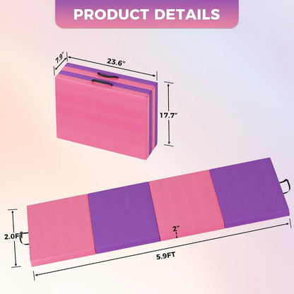 Folding Gym Mat Thicken Extra Firm High Density Tumbling Exercise Mat for Home Gym,Gymnastics,Martial Arts,Yoga&Pilates,Non-Slip