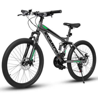 Ecarpat Dual Full Suspension Mountain Bike 24/26/27.5 Inch, Boy/Girl Men/Women, 21-Speed Disc Bicycles