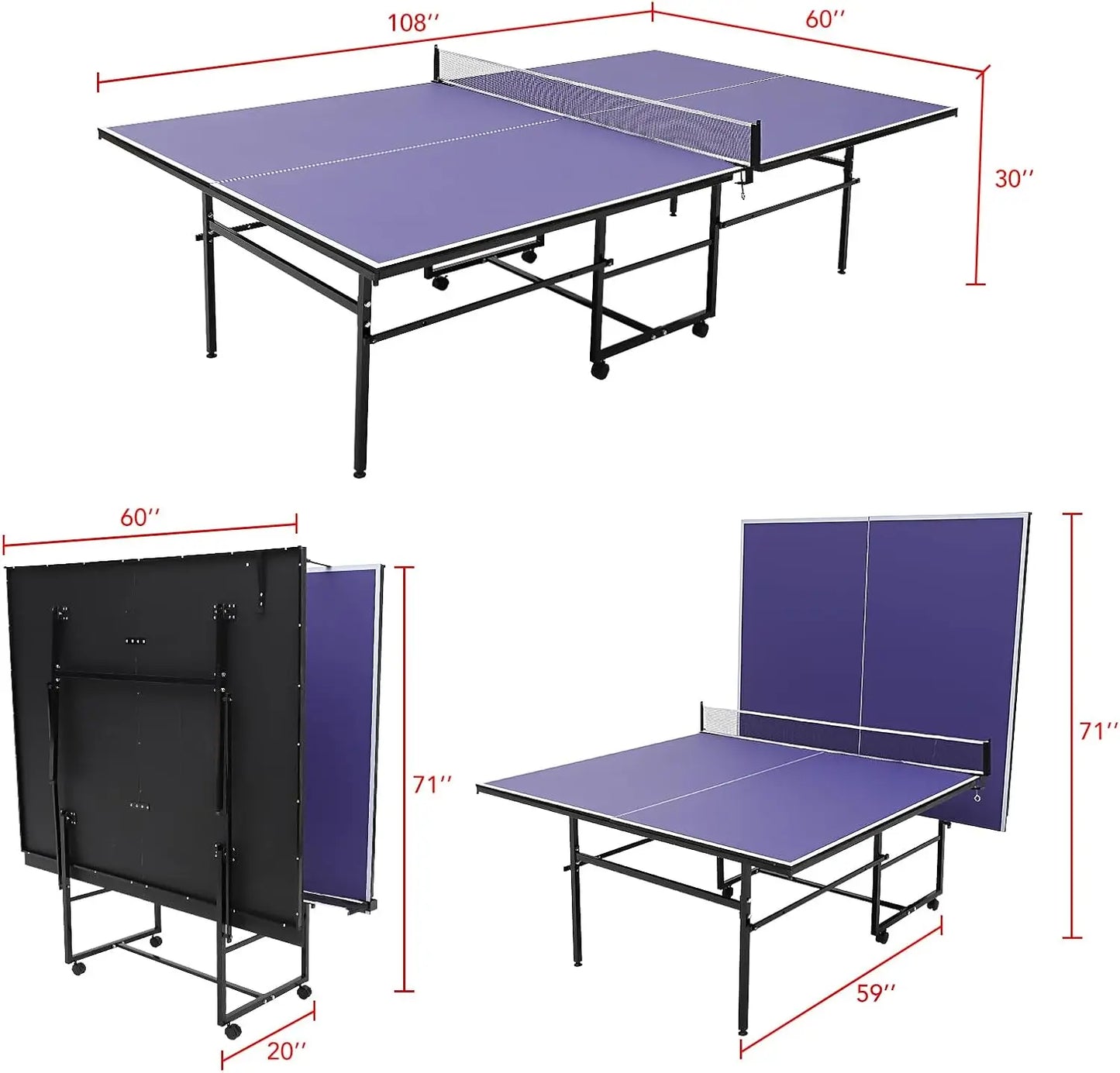Table Tennis/Ping Pong Tables, 9 ft,  portable, Net 2 Table Tennis Paddles, 3 Balls