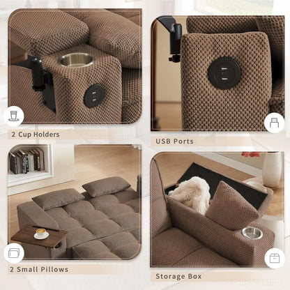 65'' 3-in-1 Folding Convertible Queen Size Pullout Sofa Bed, Modern Chenille Fabric, 360° Swivel Side Table