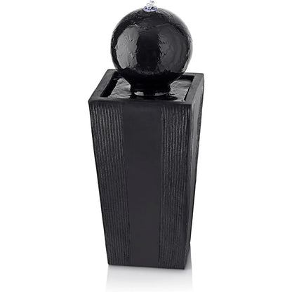 33" Outdoor Floor Modern Sphere and Pedestal, Soothing Waterfall Fountain