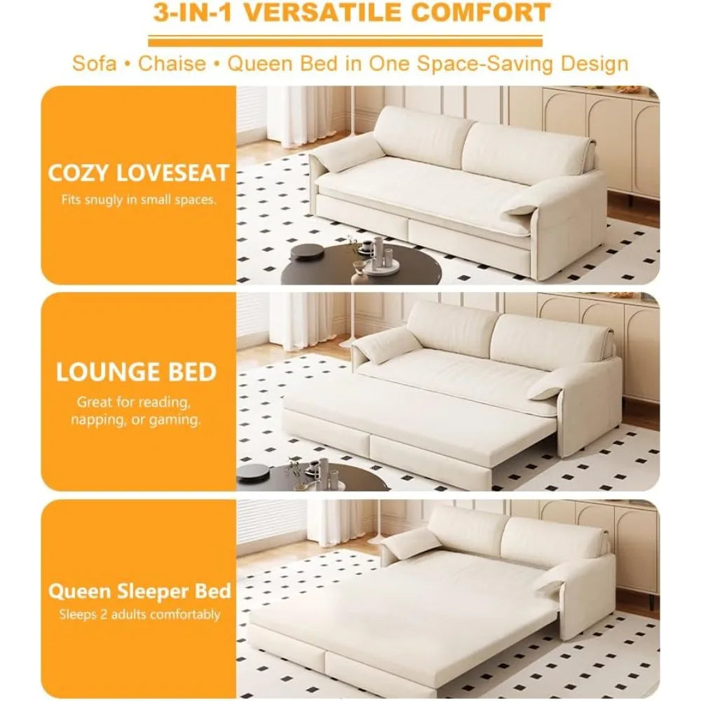 63.8" Futon Sofa Bed Queen Size, Pull Out Bed, 3-in-1 Convertible Sleeper Sofa with Side Pocket