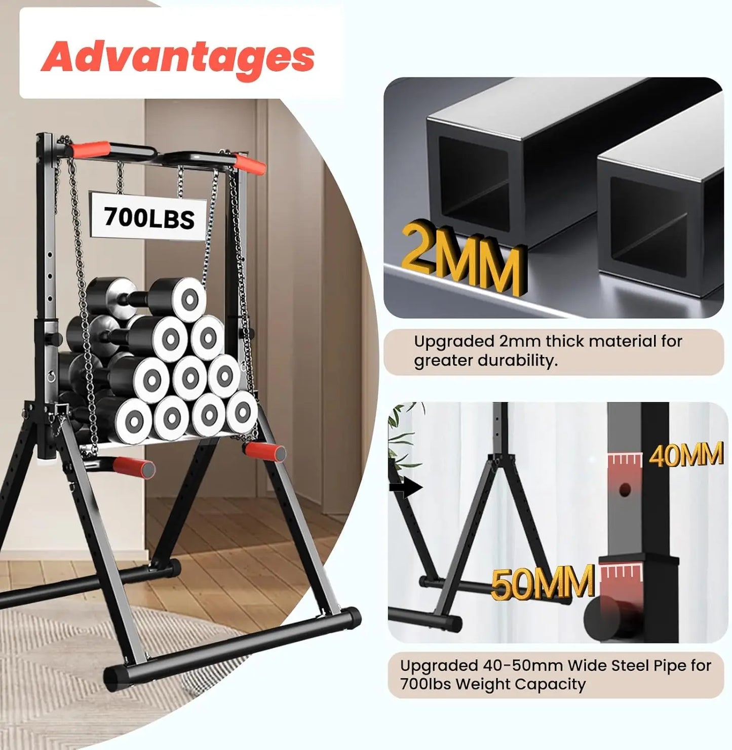 Multifunction Power Tower Pull Up Bar, Dip Station, Adjustable, Foldable