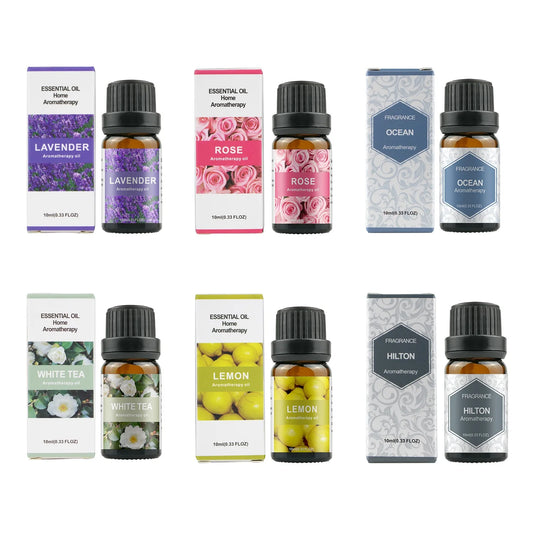 500ML Aromatherapy Oil Diffuser, 6 Bottle 10ML Essential Oil Set (Lavender/Rose/Jasmine/Lemon/Hilton/Ocean)