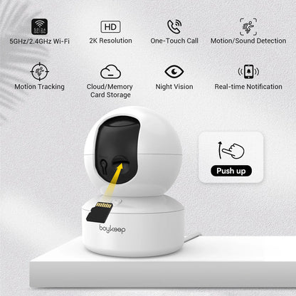 Smart Camera, 2K Security Protection, Wifi Surveillance 5G/2.4GHz, Indoor, Pan & Tilt 2-Way Audio
