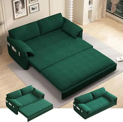 63.8" Futon Sofa Bed Queen Size, Pull Out Bed, 3-in-1 Convertible Sleeper Sofa with Side Pocket