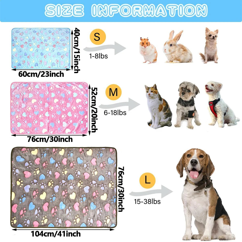 1-Pack Cozy Plush Pet Blanket With Paw Print Design, Soft Fleece Dog Bed Mat, Sleeping Pad